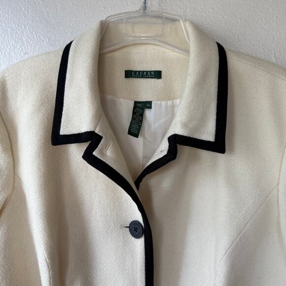 Lauren Ralph Lauren Cream wool blend 3/4 jacket black trim size 20W - Picture 4 of 10